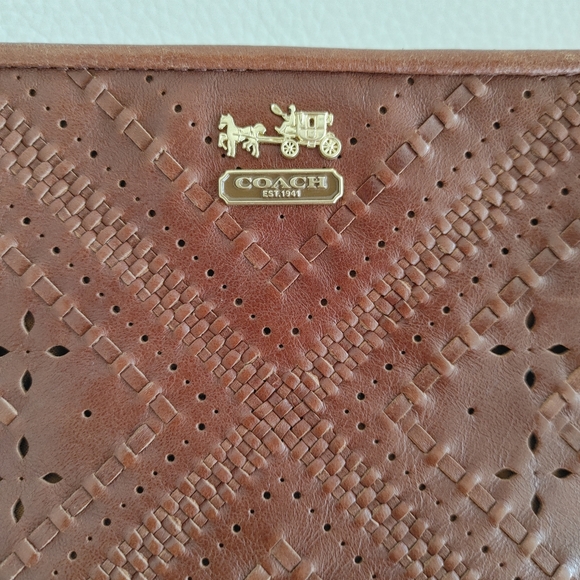 Coach Leather Wristlet with Laser Cut Detail - Rich Brown - OS - Picture 8 of 8